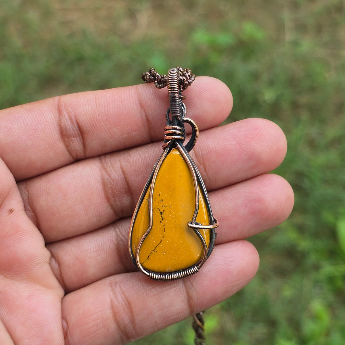 Noreena Jasper Gemstone Handmade Copper Wire Wrap Chain Pendant 2.36" Sunkarton
