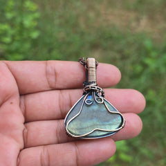 Labradorite Gemstone Handmade Copper Wire Wrap Chain Pendant 2.16" Sunkarton