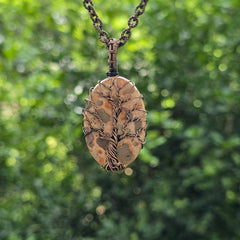 Leopard Skin Jasper Gemstone Handmade Copper Wire Wrap Chain Pendant 2.36" Sunkarton