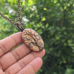 Leopard Skin Jasper Gemstone Handmade Copper Wire Wrap Chain Pendant 2.36" Sunkarton