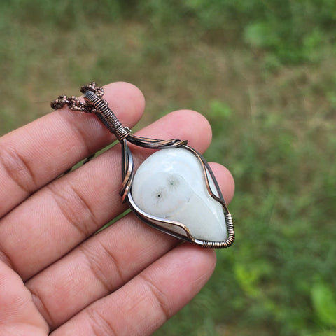 Solar Quartz Gemstone Handmade Copper Wire Wrap Chain Pendant 2.55