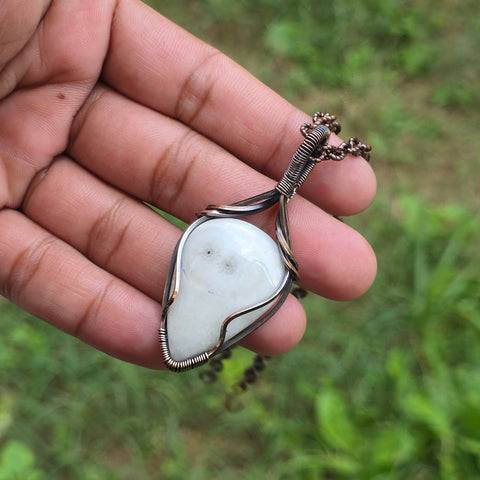 Solar Quartz Gemstone Handmade Copper Wire Wrap Chain Pendant 2.55