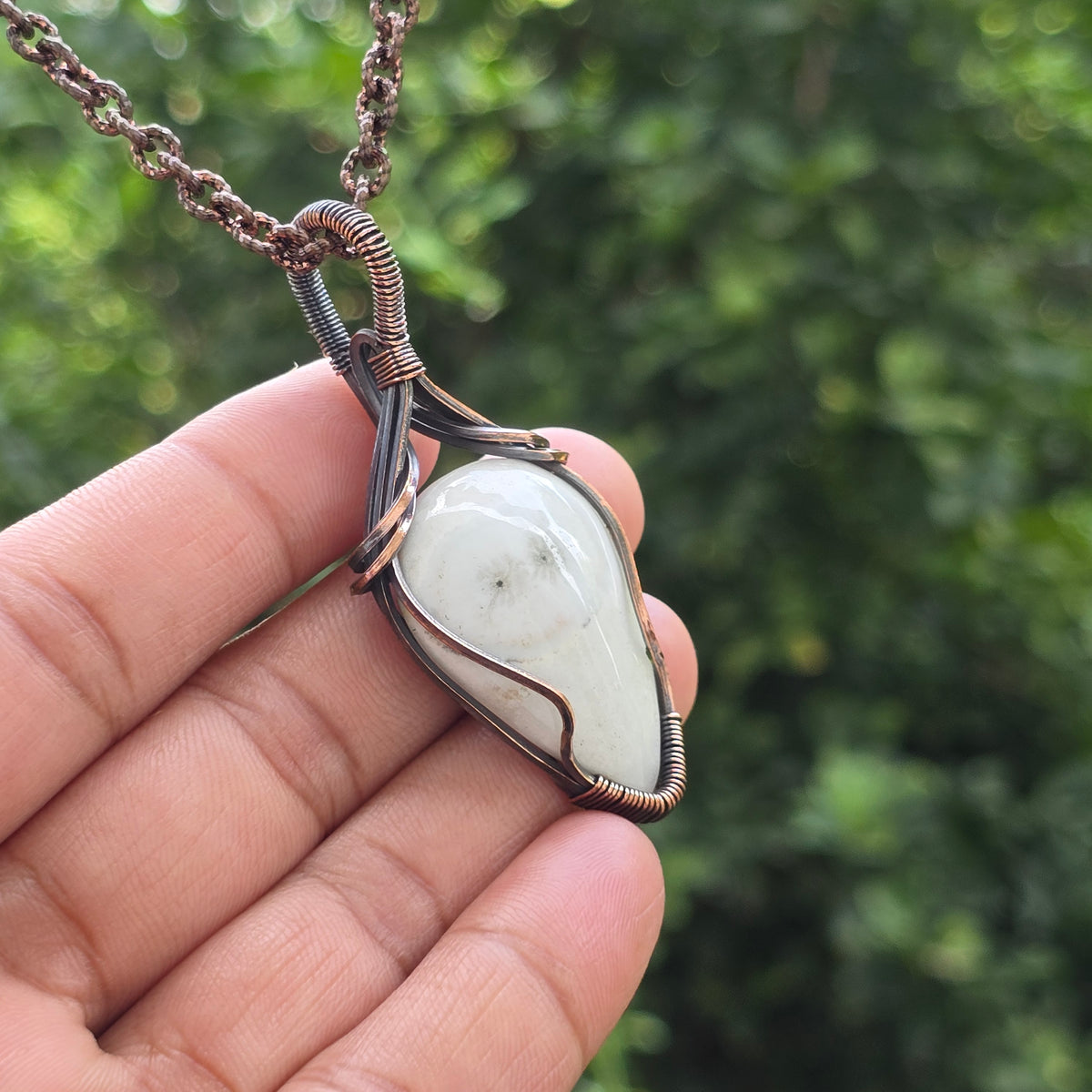 Solar Quartz Gemstone Handmade Copper Wire Wrap Chain Pendant 2.55" Sunkarton