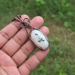 Solar Quartz Gemstone Handmade Copper Wire Wrap Chain Pendant 2.75" Sunkarton