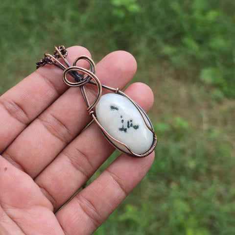 Solar Quartz Gemstone Handmade Copper Wire Wrap Chain Pendant 2.75