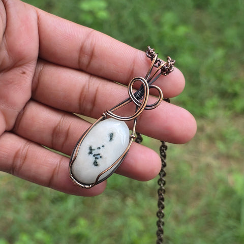 Solar Quartz Gemstone Handmade Copper Wire Wrap Chain Pendant 2.75