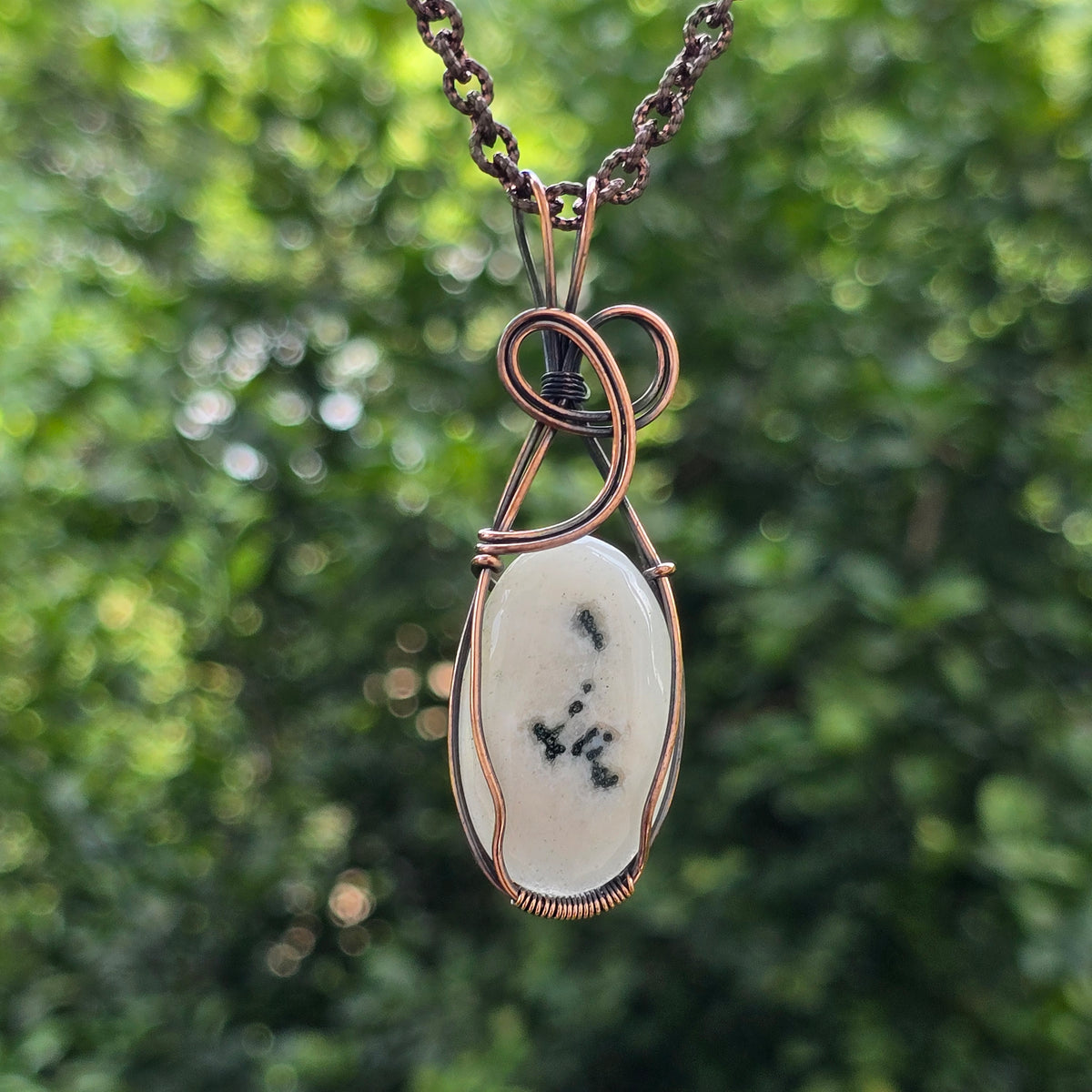 Solar Quartz Gemstone Handmade Copper Wire Wrap Chain Pendant 2.75" Sunkarton