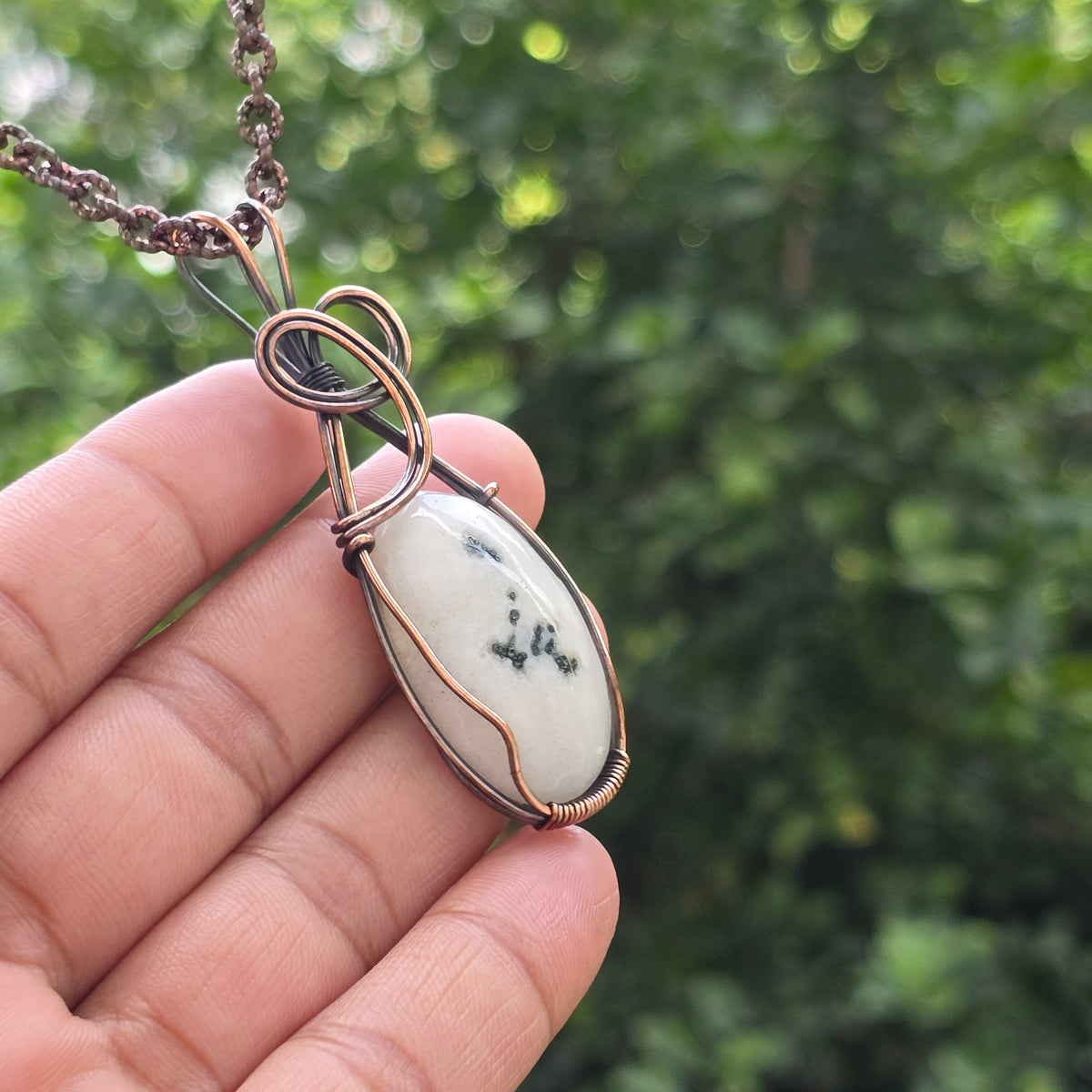 Solar Quartz Gemstone Handmade Copper Wire Wrap Chain Pendant 2.75" Sunkarton