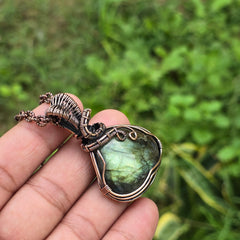 Labradorite Gemstone Handmade Copper Wire Wrap Chain Pendant 2.16" Sunkarton