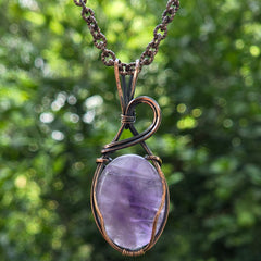 Amethyst Gemstone Handmade Copper Wire Wrap Chain Pendant 2.36" Sunkarton