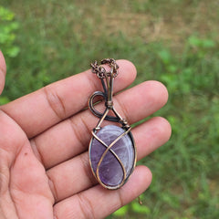Amethyst Gemstone Handmade Copper Wire Wrap Chain Pendant 2.36" Sunkarton