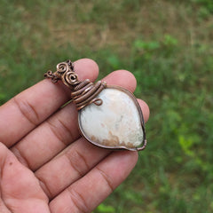 Sollecito  Gemstone Handmade Copper Wire Wrap Chain Pendant 2.55" Sunkarton