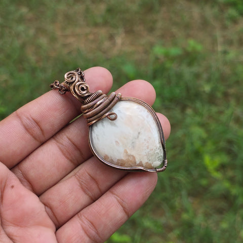 Sollecito  Gemstone Handmade Copper Wire Wrap Chain Pendant 2.55