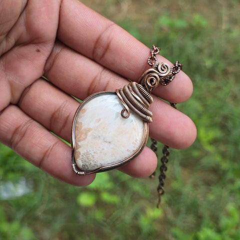 Sollecito  Gemstone Handmade Copper Wire Wrap Chain Pendant 2.55