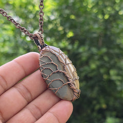 Polychrome Jasper Gemstone Handmade Copper Wire Wrap Chain Pendant 2.55" Sunkarton