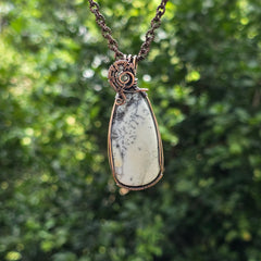 Dendrite Opal Gemstone Handmade Copper Wire Wrap Chain Pendant 2.36" Sunkarton
