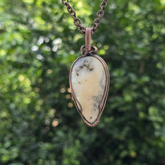 Dendrite Opal Gemstone Handmade Copper Wire Wrap Chain Pendant 2.55" Sunkarton