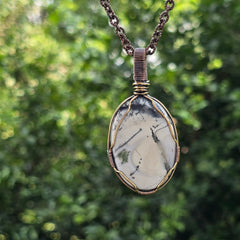 Dendrite Opal Gemstone Handmade Copper Wire Wrap Chain Pendant 2.75" Sunkarton