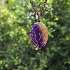 Onyx Gemstone Handmade Copper Wire Wrap Chain Pendant 2.36" Sunkarton