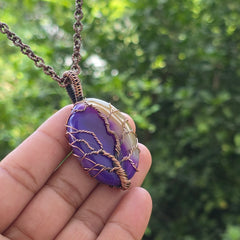 Onyx Gemstone Handmade Copper Wire Wrap Chain Pendant 2.36" Sunkarton