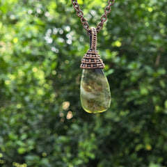 Ocean Jasper Gemstone Handmade Copper Wire Wrap Chain Pendant 2.55" Sunkarton