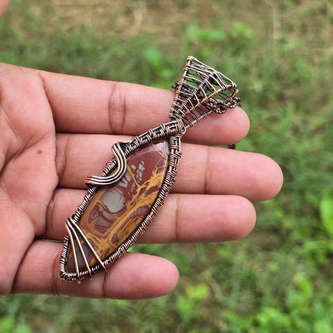 Noreena Jasper Gemstone Handmade Copper Wire Wrap Chain Pendant 3.54