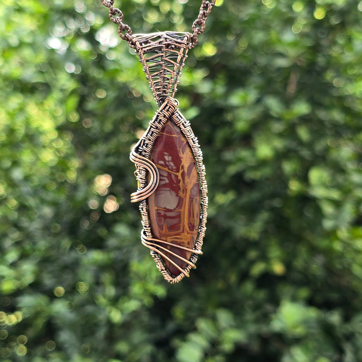 Noreena Jasper Gemstone Handmade Copper Wire Wrap Chain Pendant 3.54" Sunkarton