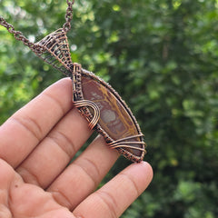 Noreena Jasper Gemstone Handmade Copper Wire Wrap Chain Pendant 3.54" Sunkarton