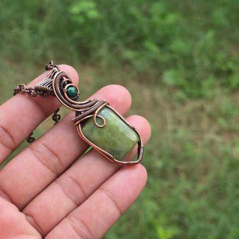 Lizarite Gemstone Handmade Copper Wire Wrap Chain Pendant 2.36