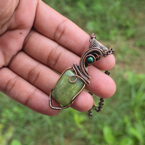 Lizarite Gemstone Handmade Copper Wire Wrap Chain Pendant 2.36