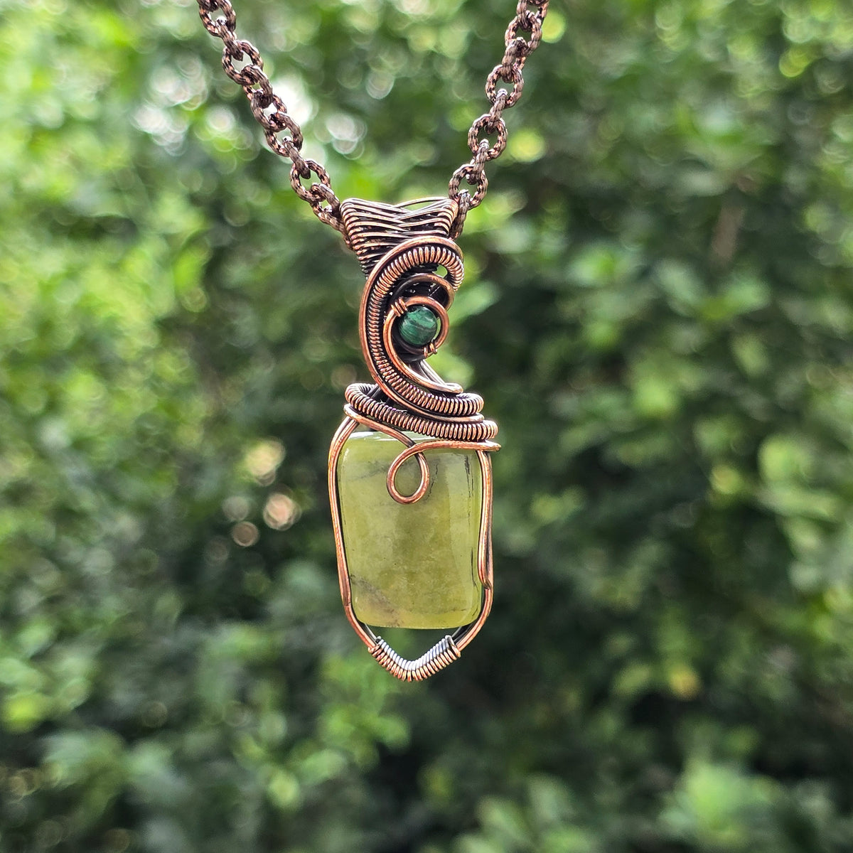 Lizarite Gemstone Handmade Copper Wire Wrap Chain Pendant 2.36" Sunkarton