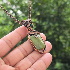 Lizarite Gemstone Handmade Copper Wire Wrap Chain Pendant 2.36" Sunkarton