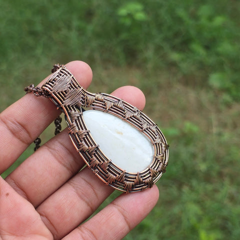 Scolecite  Gemstone Handmade Copper Wire Wrap Chain Pendant 2.75