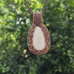 Scolecite  Gemstone Handmade Copper Wire Wrap Chain Pendant 2.75" Sunkarton