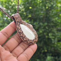 Scolecite  Gemstone Handmade Copper Wire Wrap Chain Pendant 2.75" Sunkarton