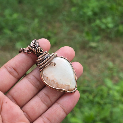 Scolecite  Gemstone Handmade Copper Wire Wrap Chain Pendant 2.36