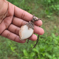Scolecite  Gemstone Handmade Copper Wire Wrap Chain Pendant 2.36" Sunkarton