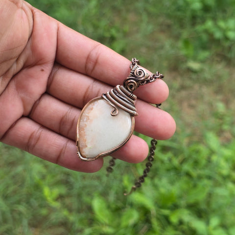Scolecite  Gemstone Handmade Copper Wire Wrap Chain Pendant 2.36