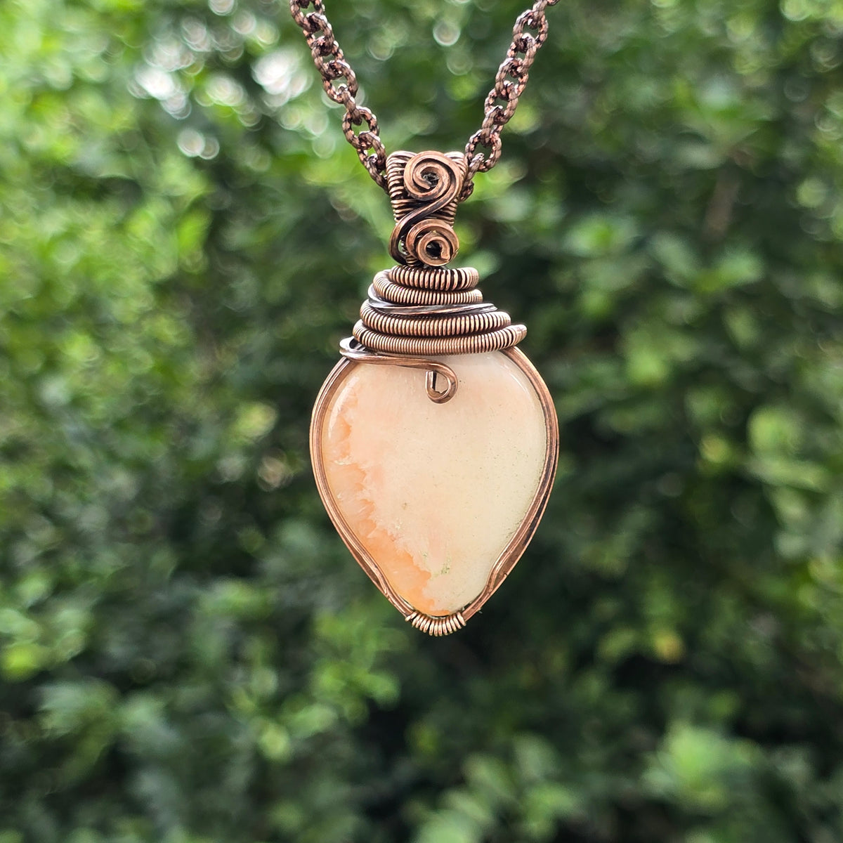 Scolecite  Gemstone Handmade Copper Wire Wrap Chain Pendant 2.36" Sunkarton