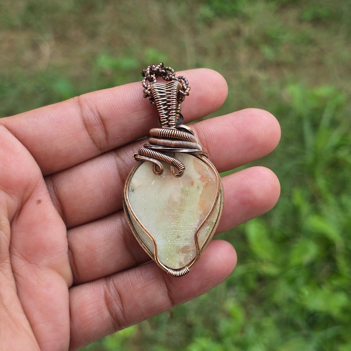 Scolecite  Gemstone Handmade Copper Wire Wrap Chain Pendant 2.36" Sunkarton