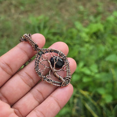 Black Onyx Gemstone Handmade Copper Wire Wrap Chain Pendant 2.36" Sunkarton