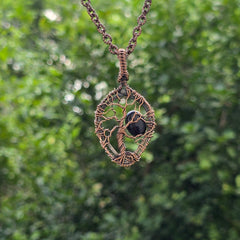 Black Onyx Gemstone Handmade Copper Wire Wrap Chain Pendant 2.36" Sunkarton