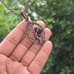 Black Onyx Gemstone Handmade Copper Wire Wrap Chain Pendant 2.36" Sunkarton