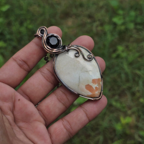 Scolecite  Gemstone Handmade Copper Wire Wrap Chain Pendant 3.14