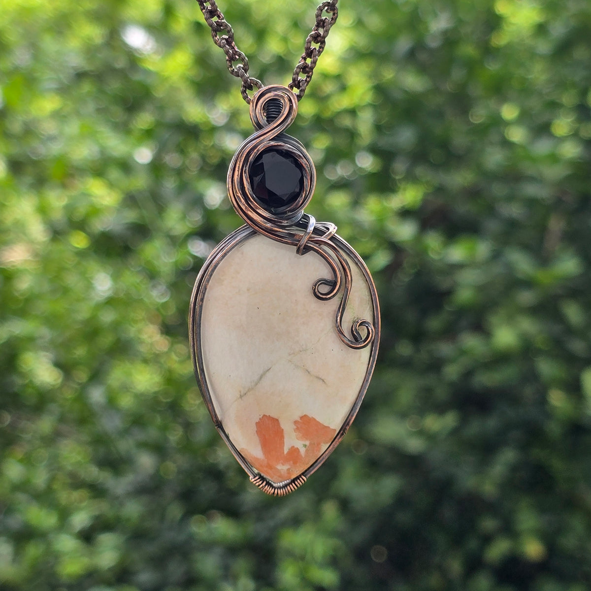 Scolecite  Gemstone Handmade Copper Wire Wrap Chain Pendant 3.14" Sunkarton
