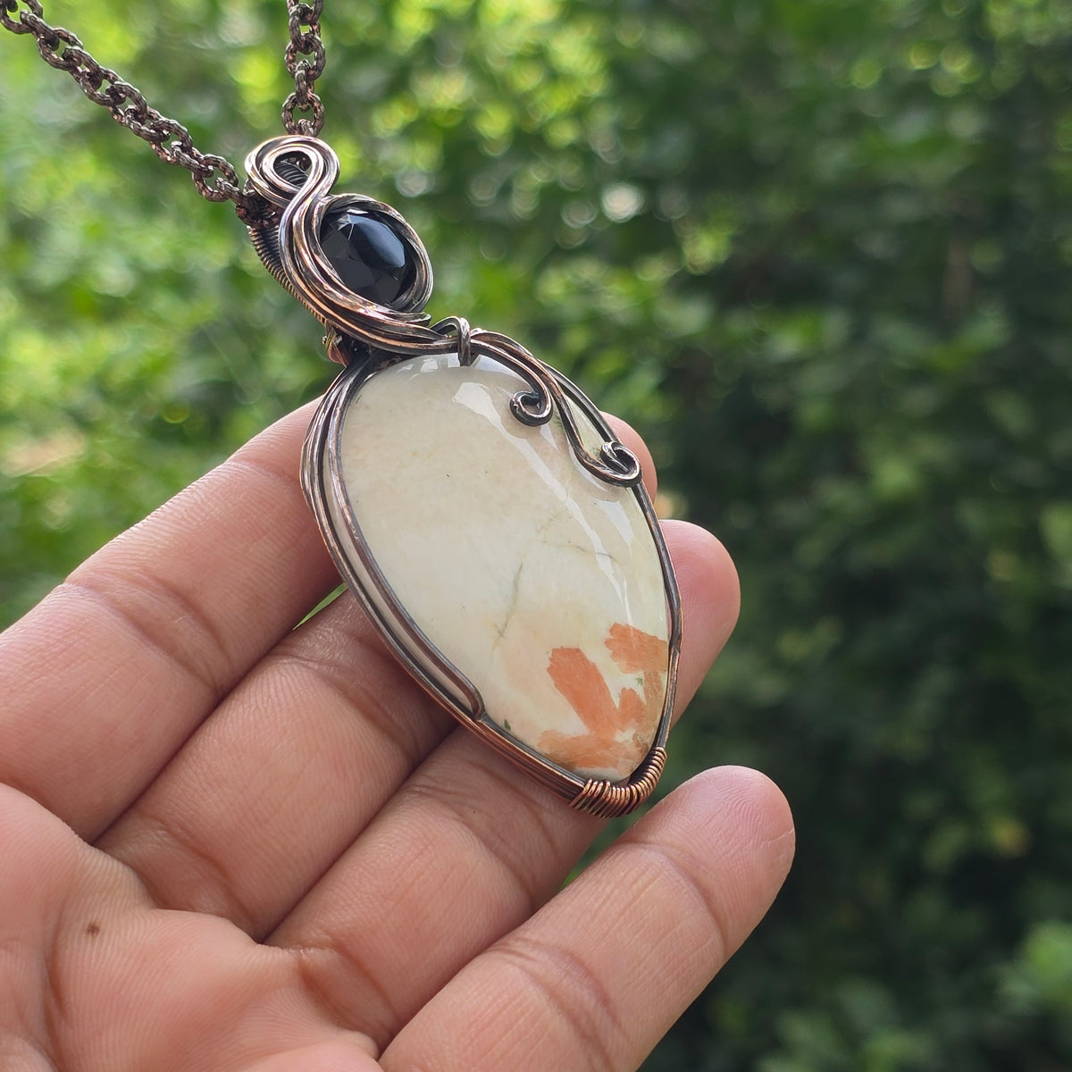 Scolecite  Gemstone Handmade Copper Wire Wrap Chain Pendant 3.14" Sunkarton