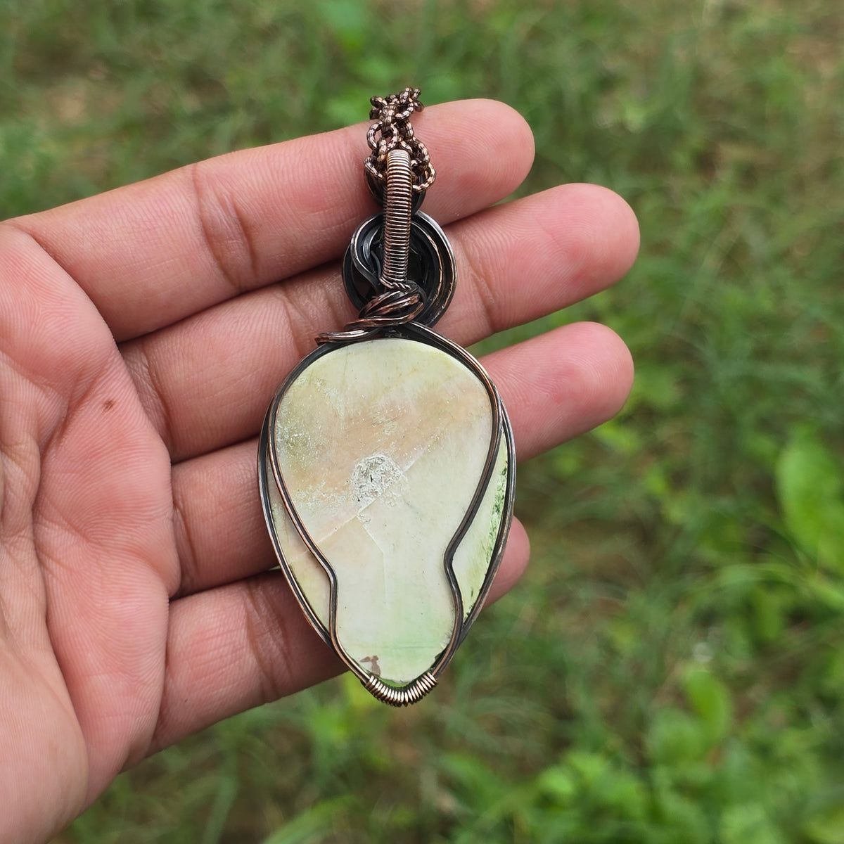 Scolecite  Gemstone Handmade Copper Wire Wrap Chain Pendant 3.14" Sunkarton