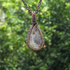 Dendrite Opal Gemstone Handmade Copper Wire Wrap Chain Pendant 2.36" Sunkarton