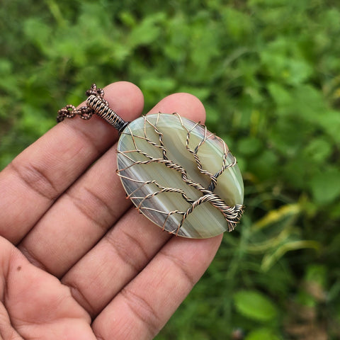 Onyx Gemstone Handmade Copper Wire Wrap Chain Pendant 2.55