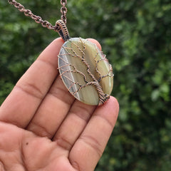 Onyx Gemstone Handmade Copper Wire Wrap Chain Pendant 2.55" Sunkarton